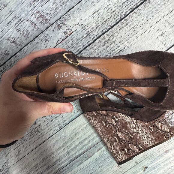 Donald J Pliner Wedge Heels Size 6 Brown Suede Snakeskin Platform Sandals Italy - Picture 4 of 4